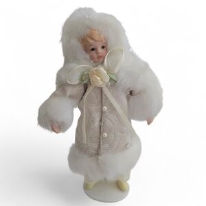 Vintage Style Winter Girl Porcelain Doll Figurine